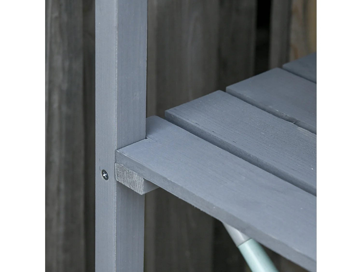 Mesa de jardín para plantas con superficie de metal y estructura de madera, gris (76x37x89 cm)