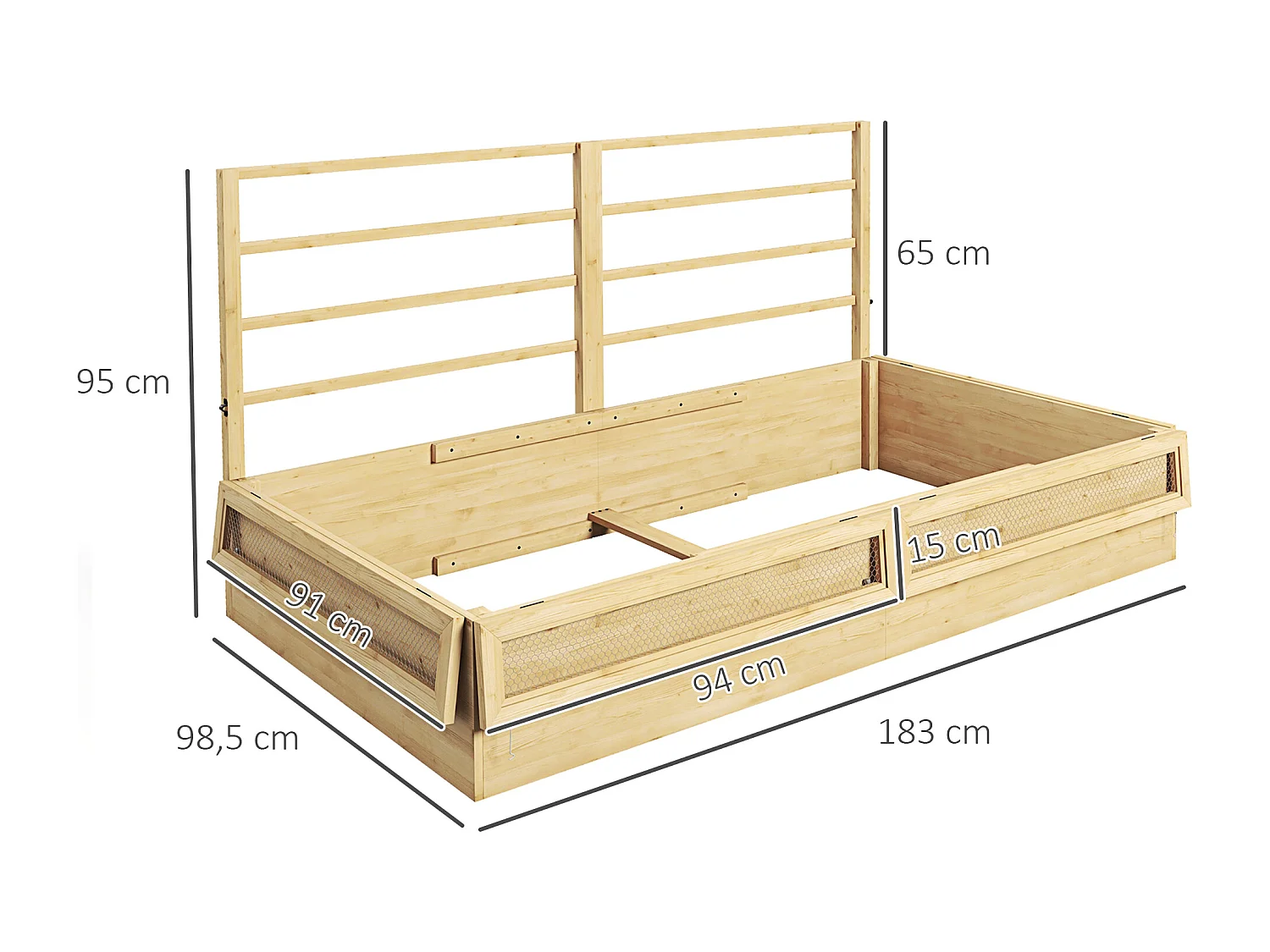 Verhoogd tuinbed met trellis, massief hout, natuurlijk (183x98,5x95 cm)