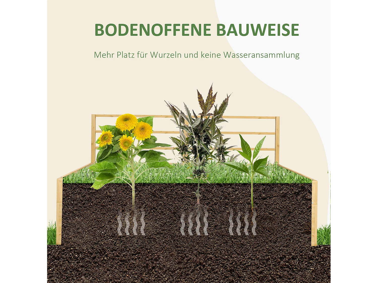 Verhoogd tuinbed met trellis, massief hout, natuurlijk (183x98,5x95 cm)
