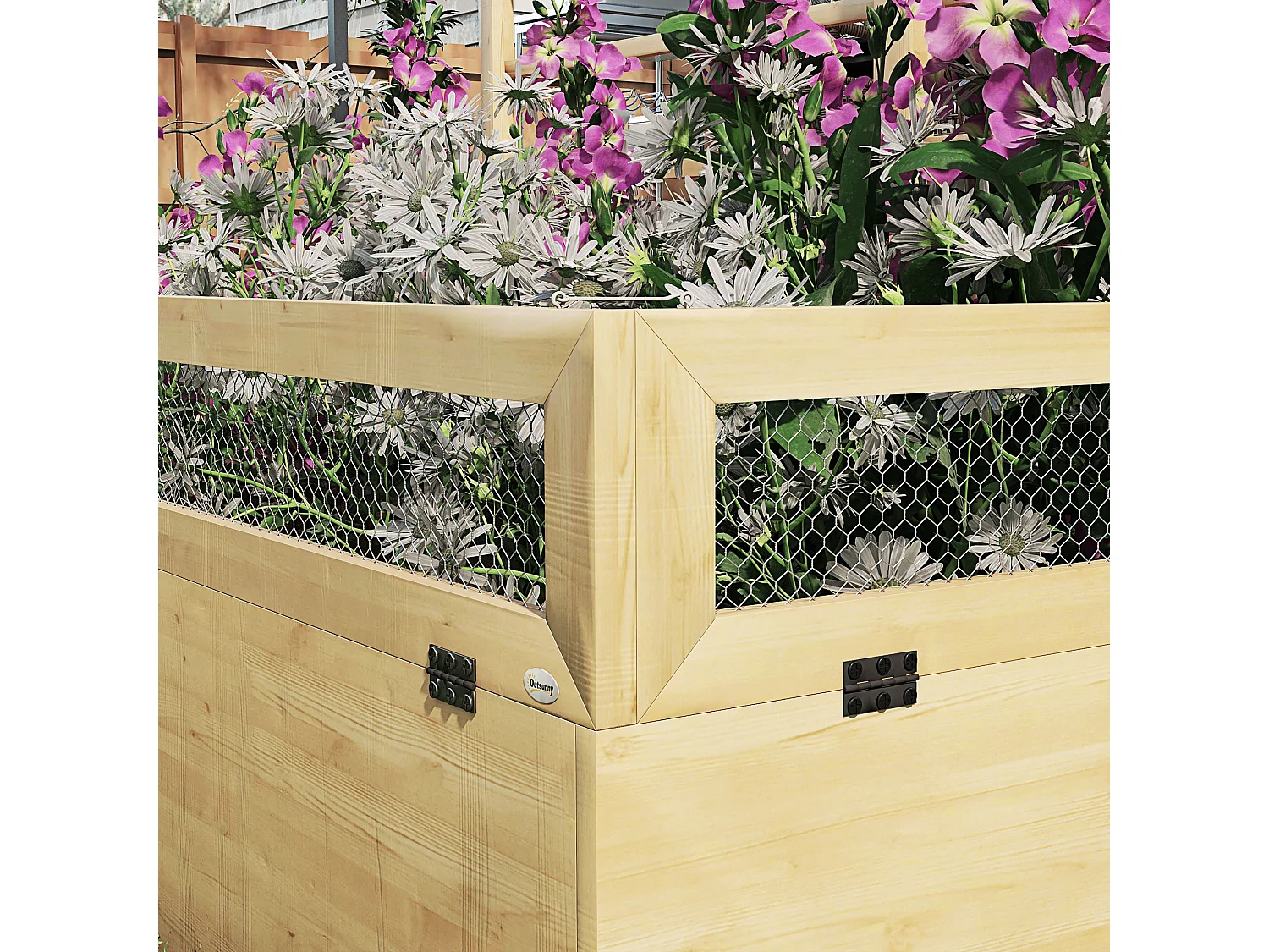 Verhoogd tuinbed met trellis, massief hout, natuurlijk (183x98,5x95 cm)