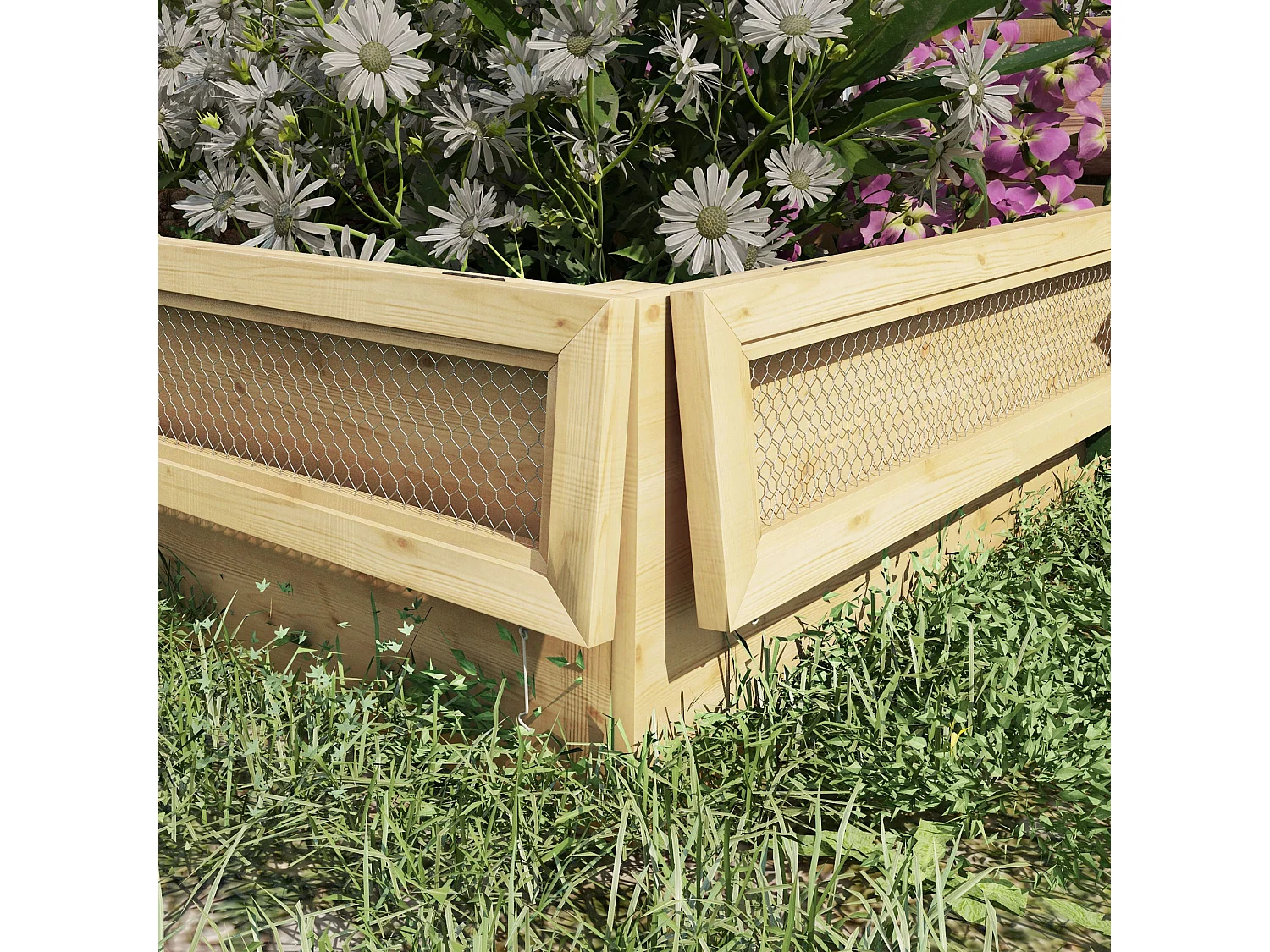 Verhoogd tuinbed met trellis, massief hout, natuurlijk (183x98,5x95 cm)