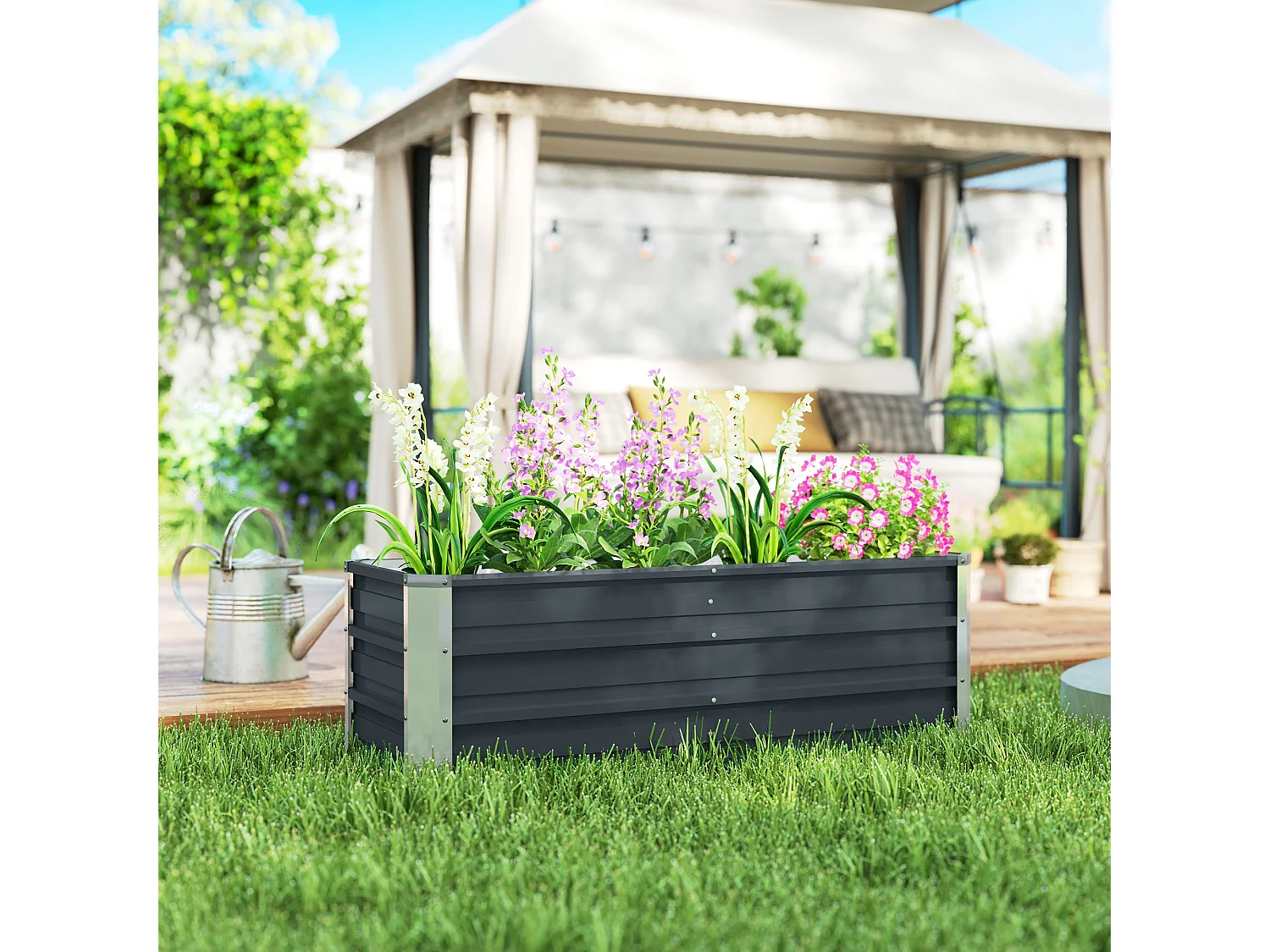 Stalen groentebak met open oppervlak, antracietgrijs (125x47x40cm)