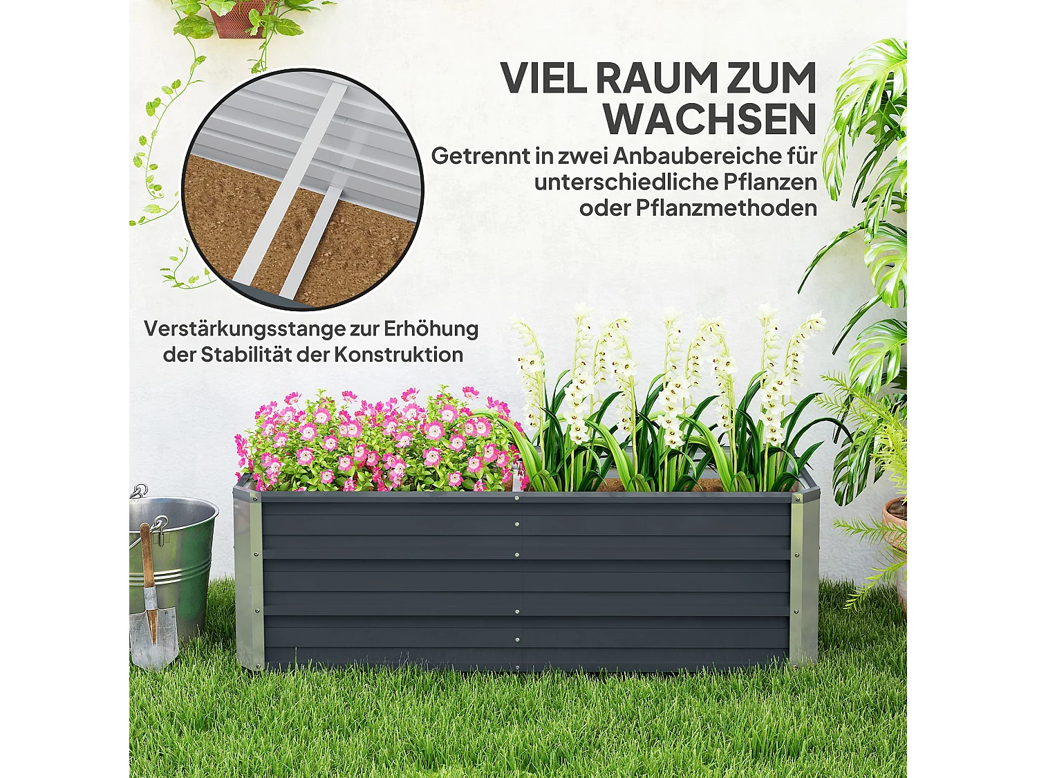 Stalen groentebak met open oppervlak, antracietgrijs (125x47x40cm)