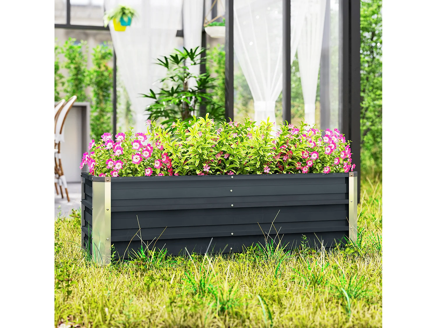 Stalen groentebak met open oppervlak, antracietgrijs (125x47x40cm)
