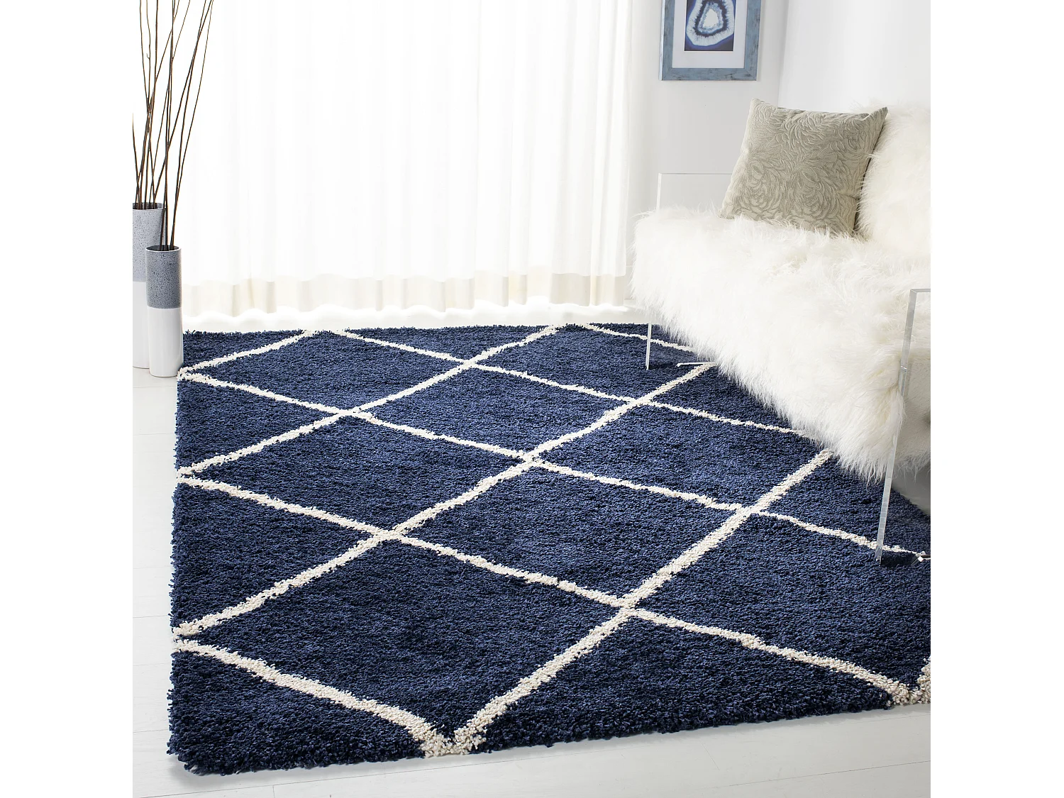 Tapis Bleu Marine/Neutre 122 X 183 cm - Myla