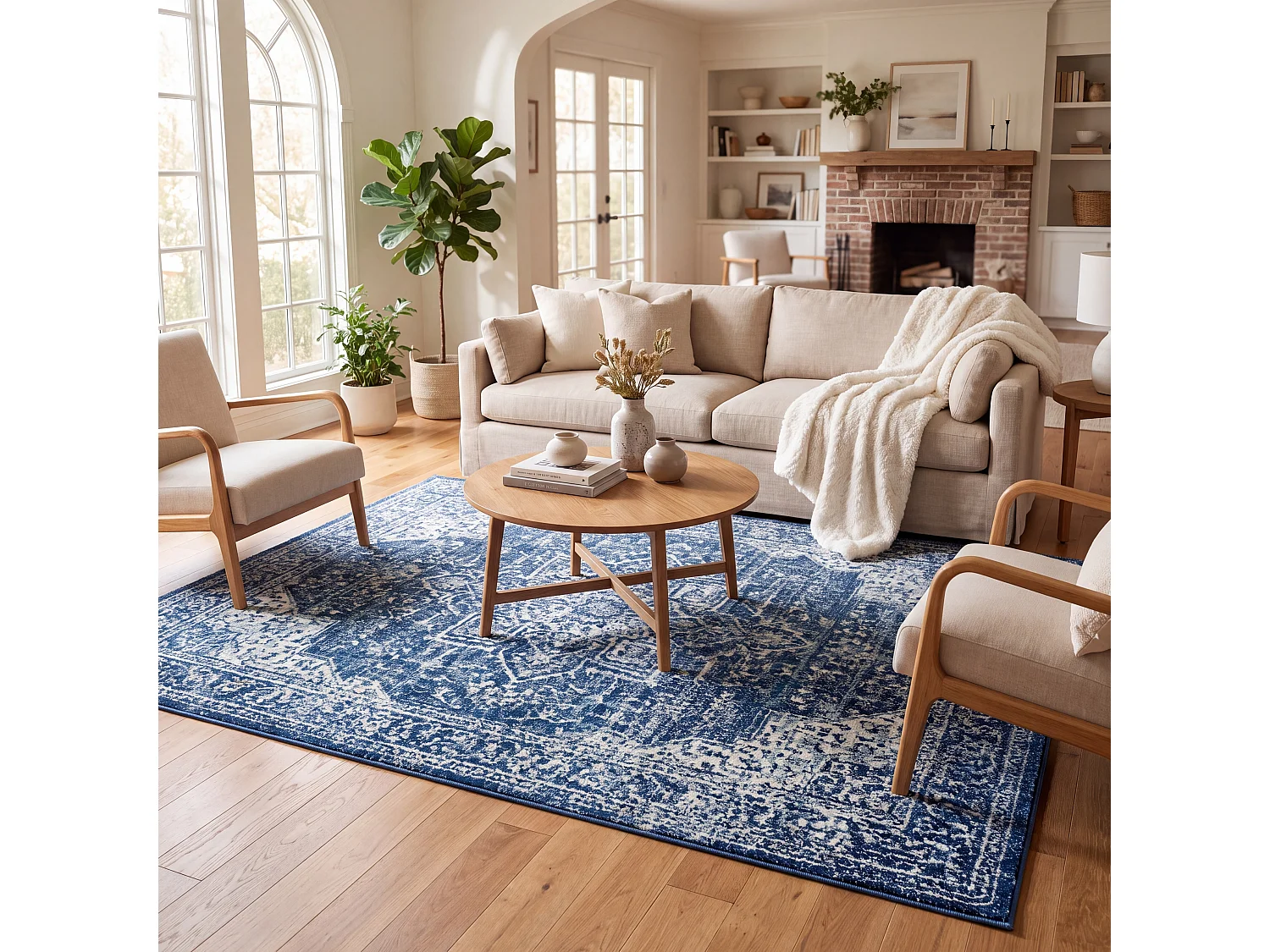 Tapis Bleu Marine/Neutre 122 X 183 cm - Aria