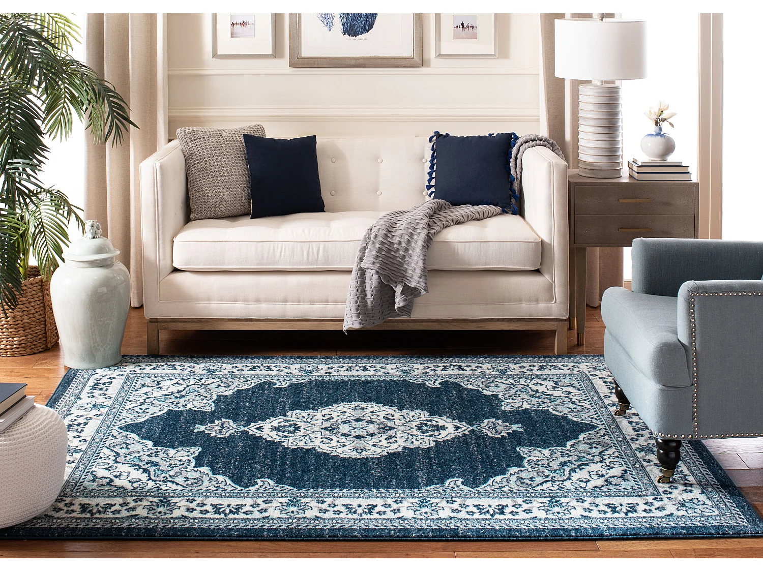 Tapis Neutre/Bleu 122 X 183 cm - Mallory
