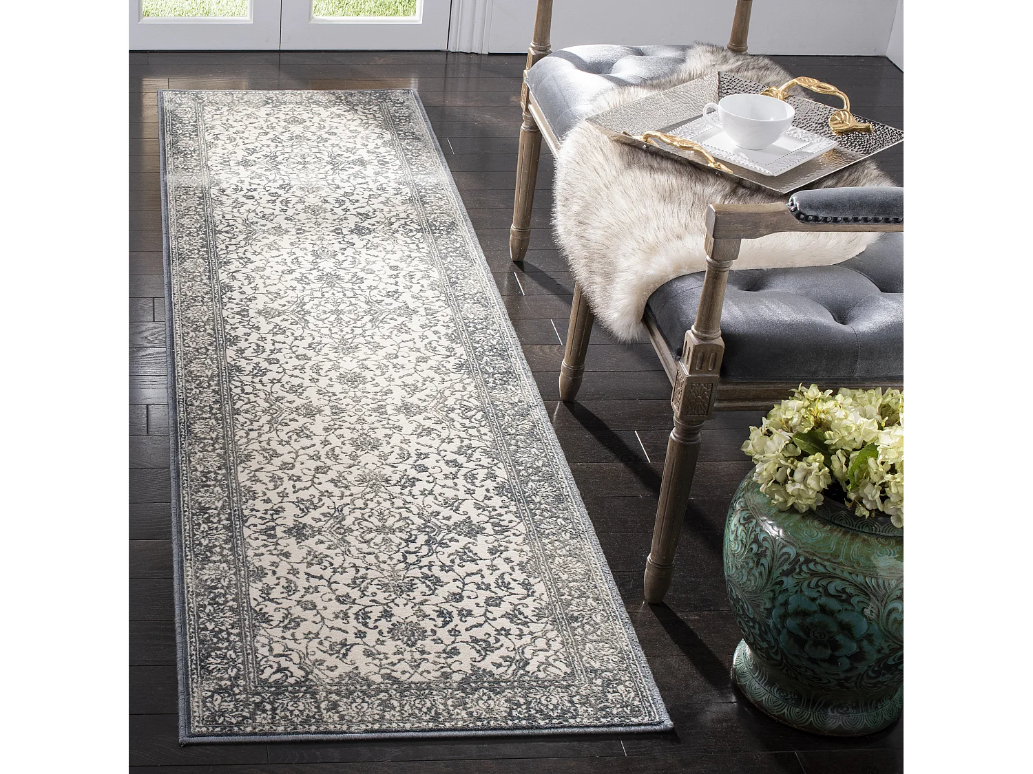 Tapis Bleu Marine/Neutre 66 X 183 cm - Alicia