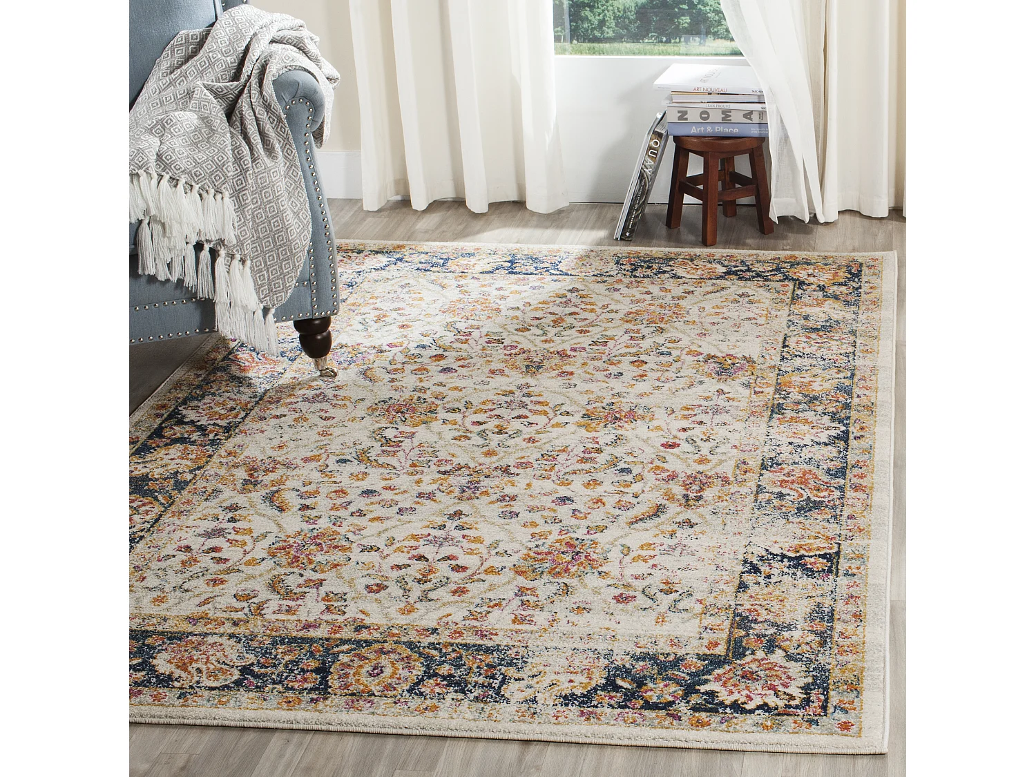 Tapis Neutre/Bleu Marine 201 X 279 cm - Melita