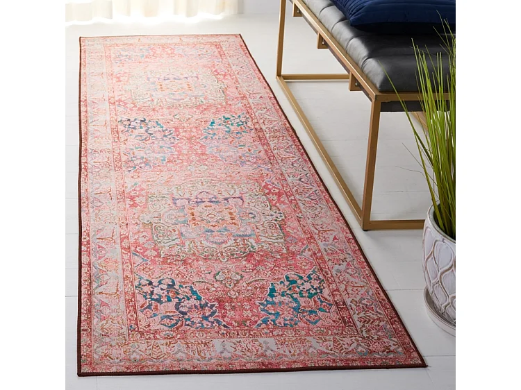 Tapis Rose/Crème 76 X 244 cm - Fleur