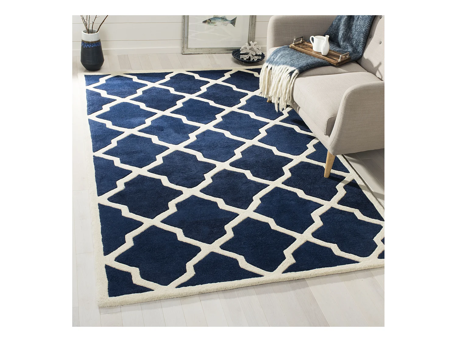 Tapis Bleu Marine/Neutre 122 X 183 cm - Carbone