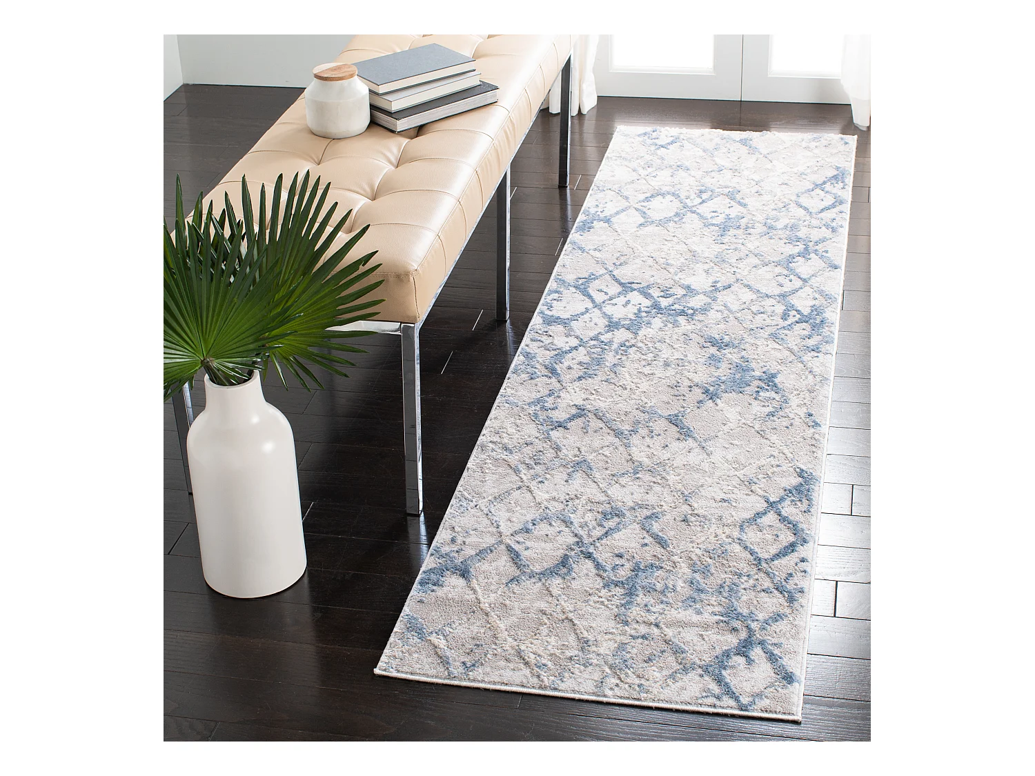 Tapis Gris clair/Bleu 66 X 183 cm - Léa