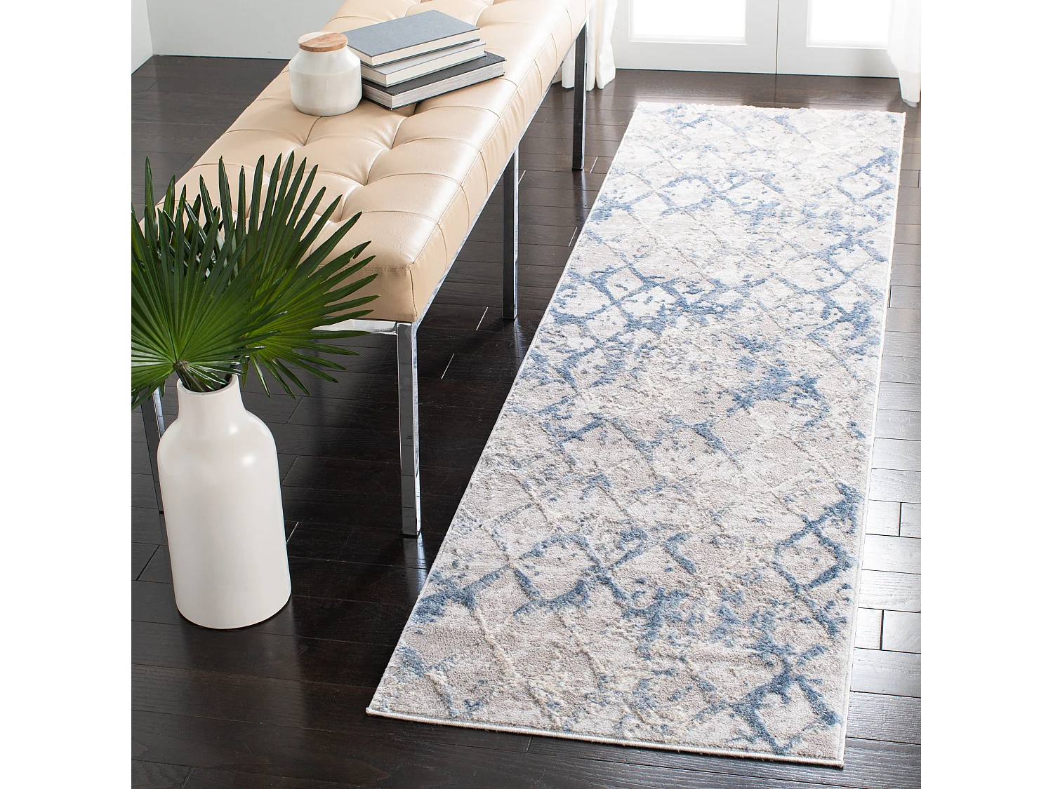 Tapis Gris clair/Bleu 66 X 183 cm - Léa