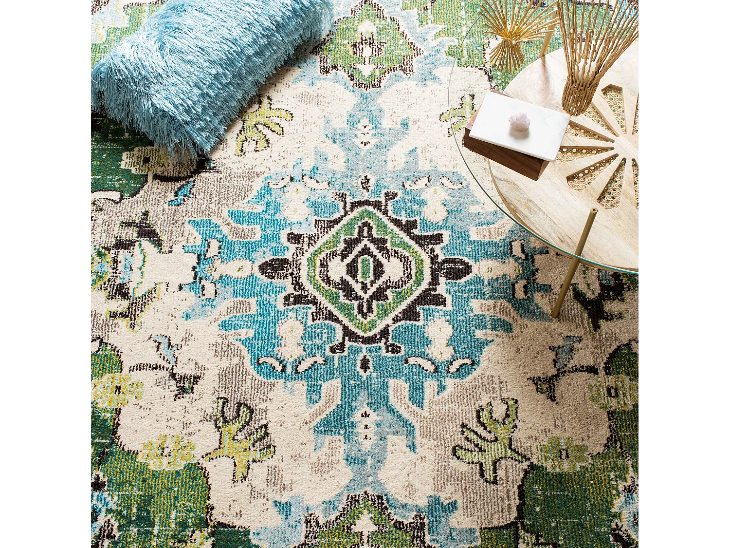 Tapis Vert forêt/Bleu clair 241 x 305 cm - Milà