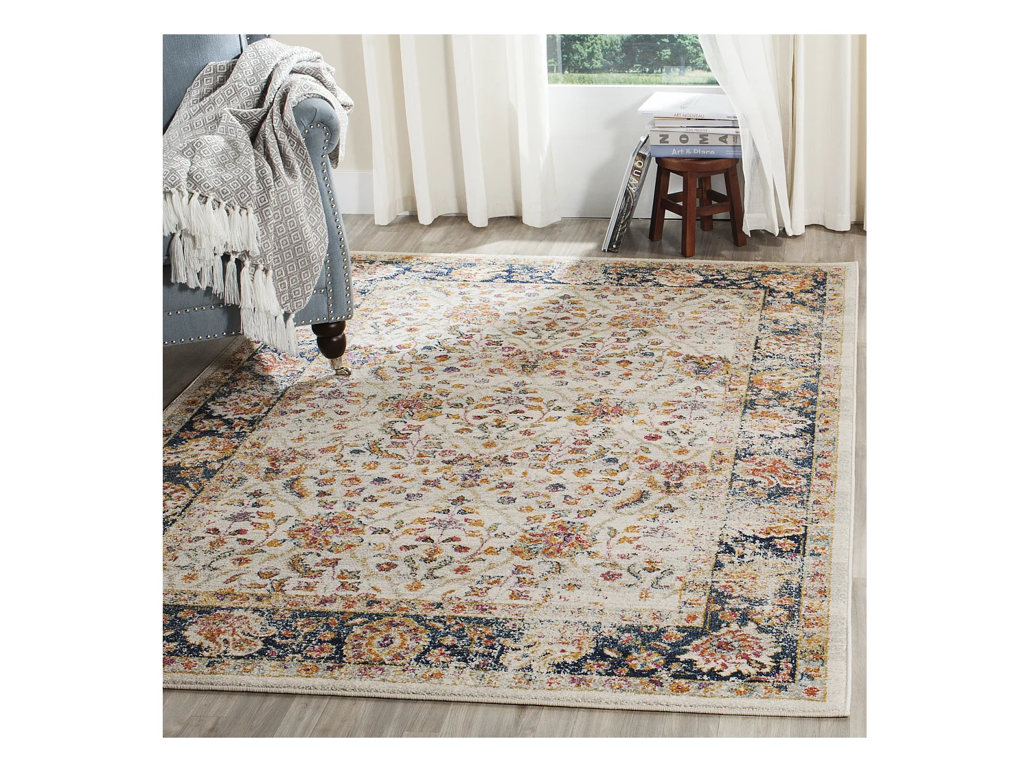 Tapis Neutre/Bleu Marine 122 X 183 cm - Melita