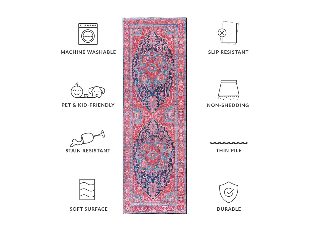 Tapis Bleu Marine/Rouge 76 X 244 cm - Isabeau