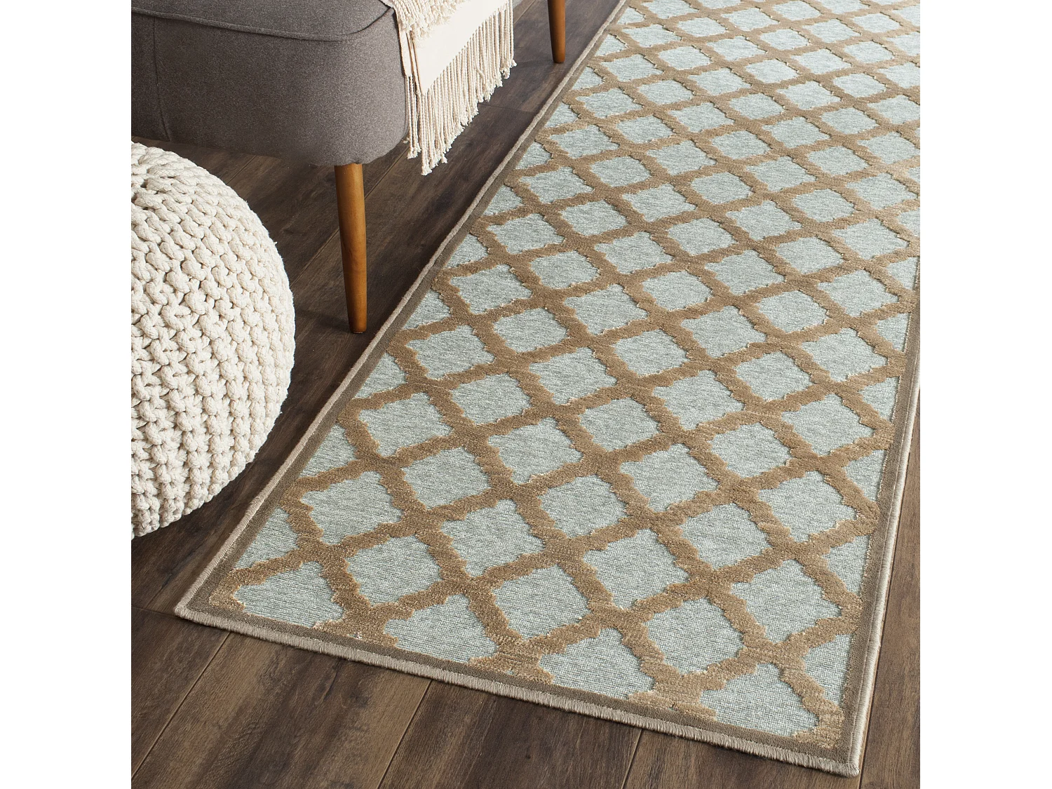 Tapis Marron/Neutre/Aqua 66 X 244 cm - Anguilla