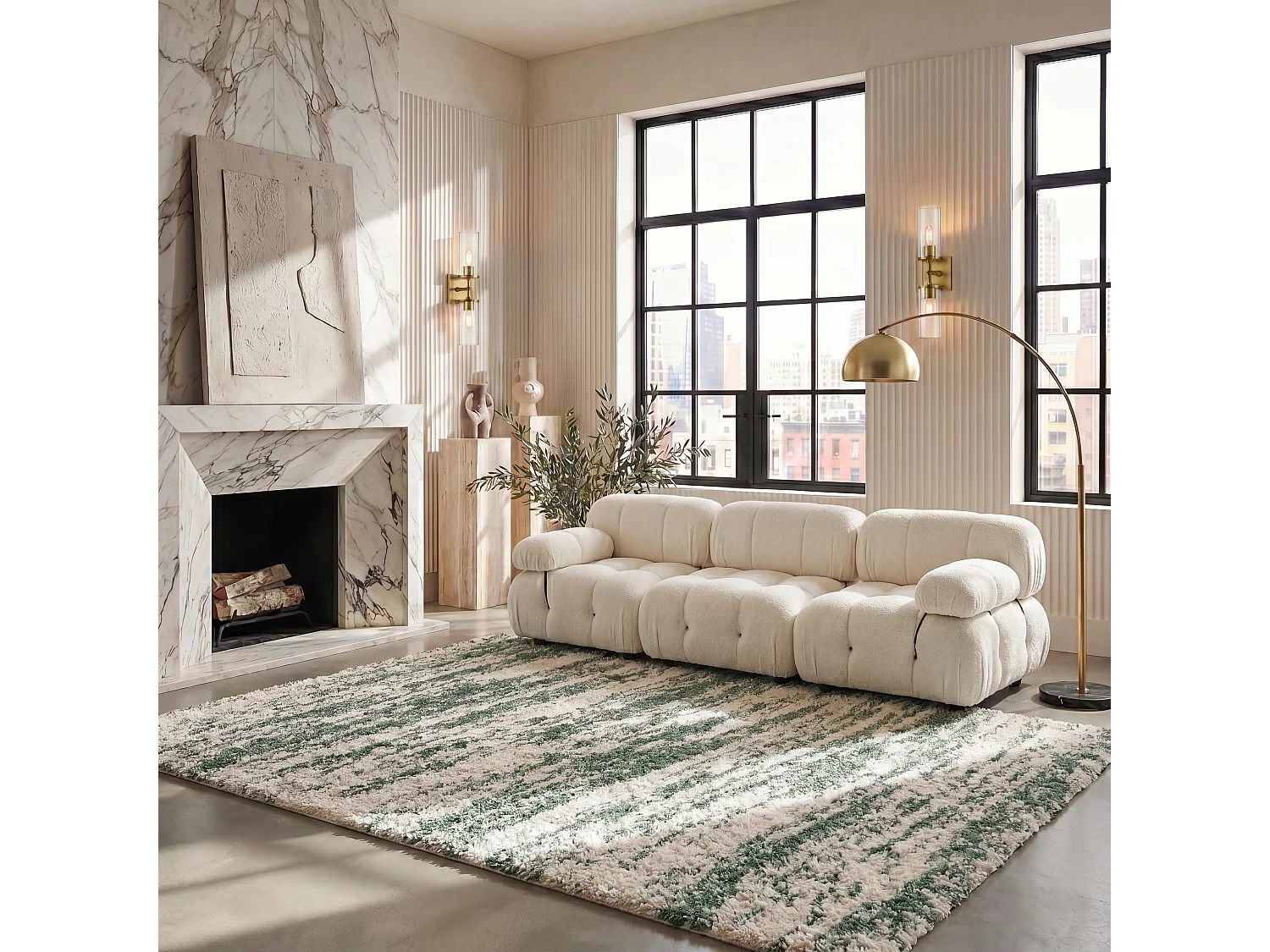 Tapis Ivoire/Vert 91 X 152 cm - Vida
