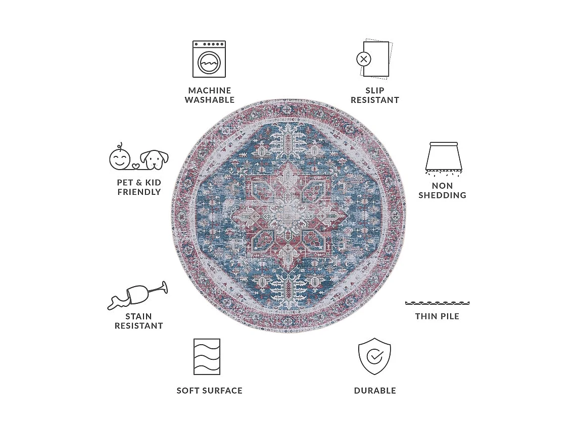 Tapis Bleu Marine/Rouge 183 X 183 cm - Arianne