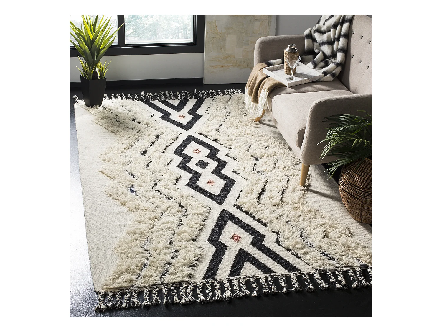 Tapis Neutre/Noir/Bleu 183 X 274 cm - Alena