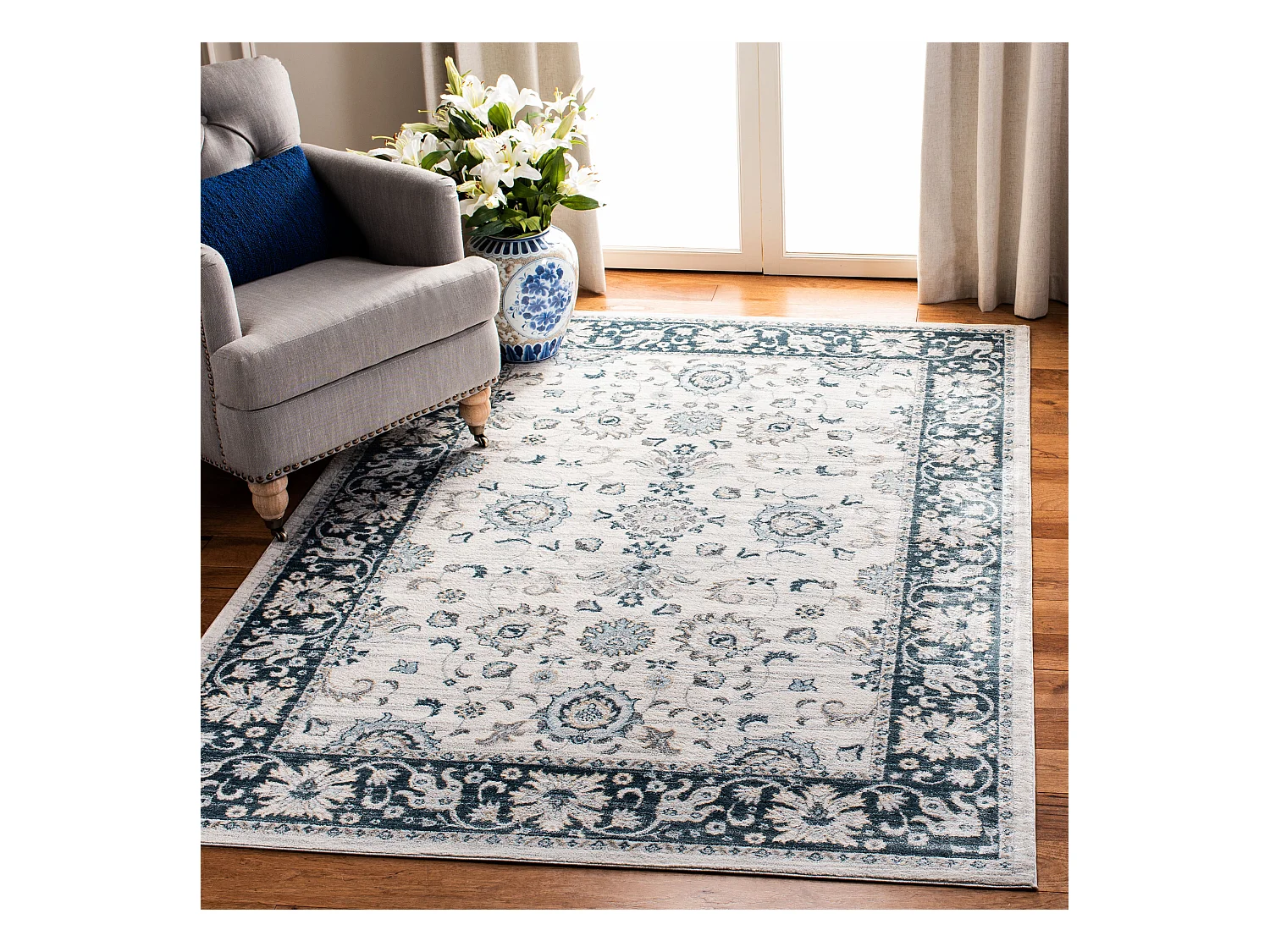Tapis Neutre/Bleu Marine 122 X 183 cm - Alayna