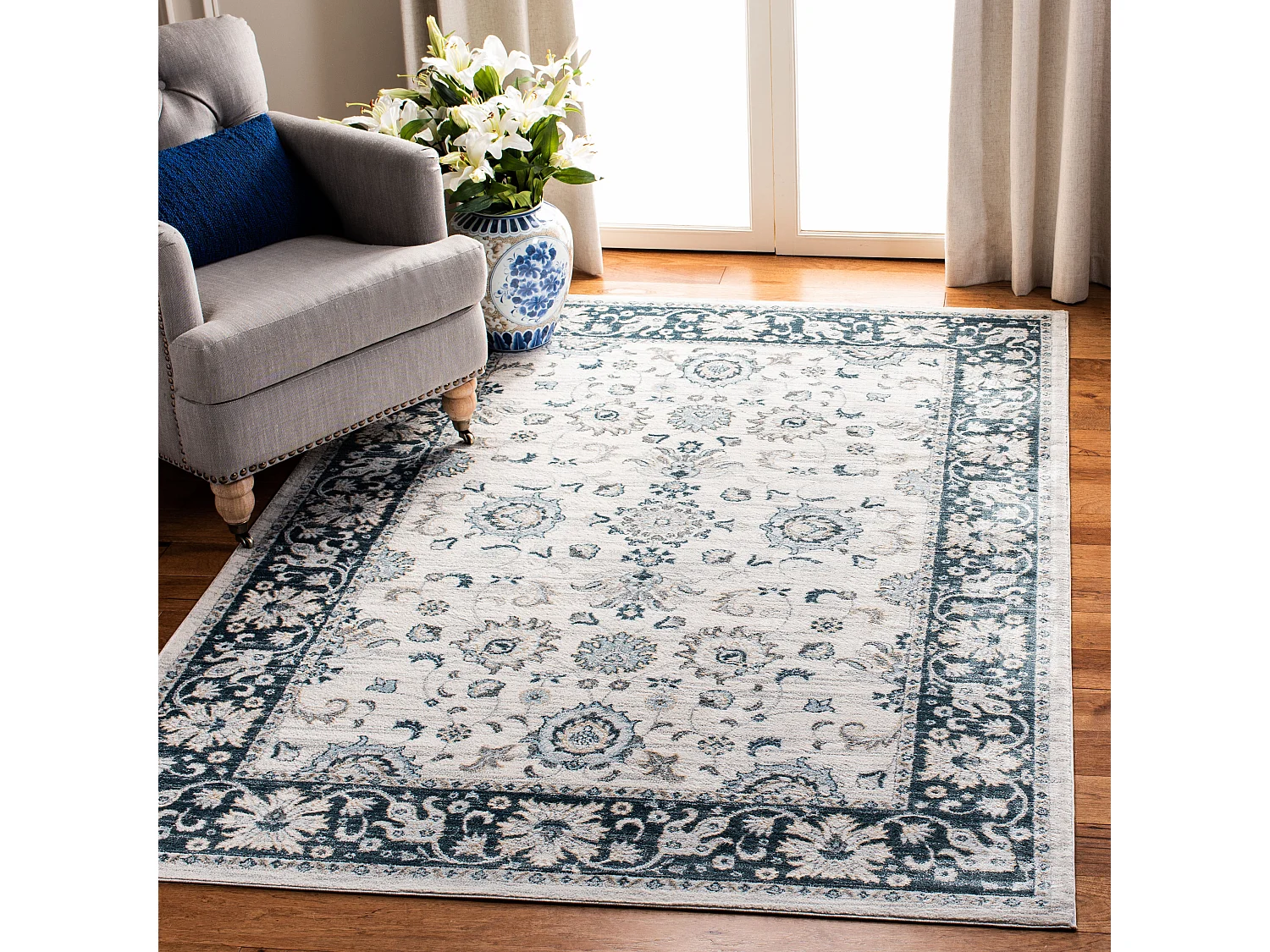 Tapis Neutre/Bleu Marine 122 X 183 cm - Alayna