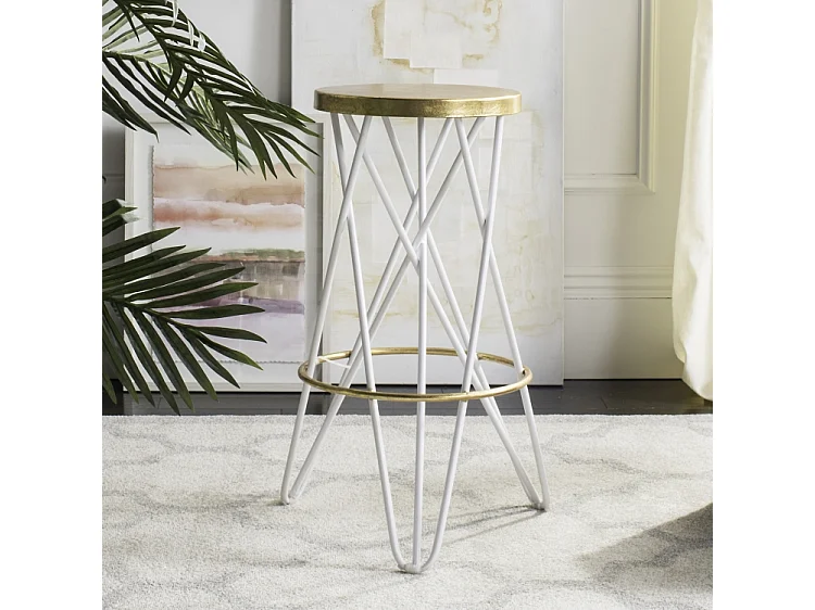Tabouret de bar & de comptoir Blanc et or 46 X 46 X 76.2 cm - Melina