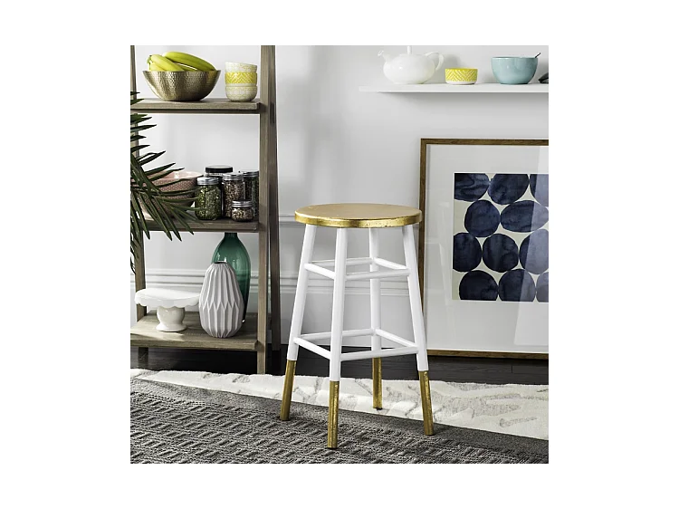 Tabouret de bar & de comptoir Blanc et or 34 X 34 X 60.96 cm - Sallie