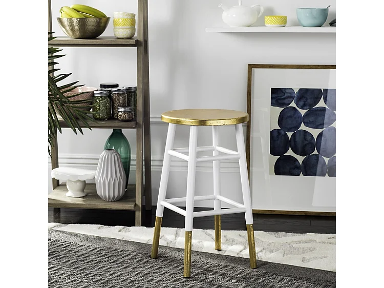 Tabouret de bar & de comptoir Blanc et or 34 X 34 X 60.96 cm - Sallie