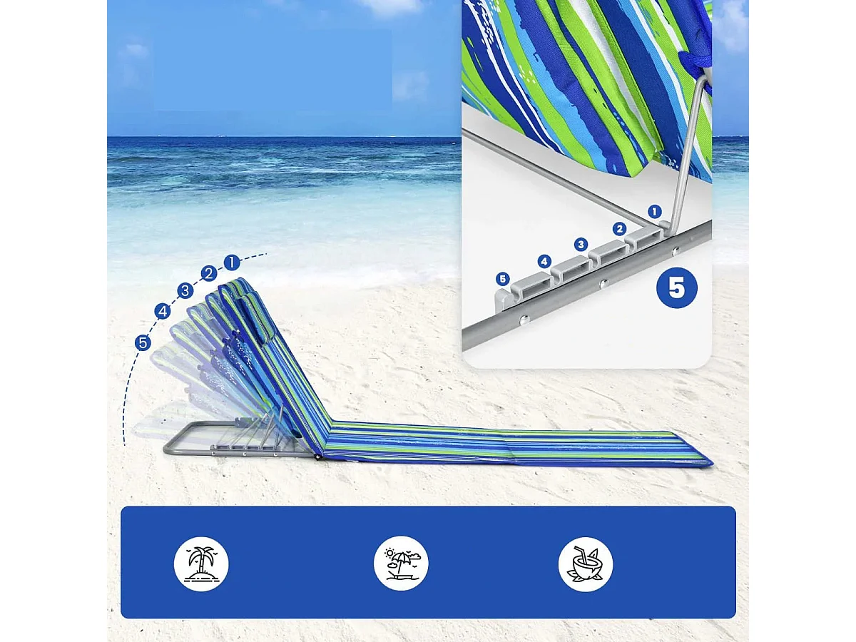 2 x Strandmatte mit Beistelltisch Verstellbares Liegestuhlset 151 x 55,5 x 27-47 Blau + Grün