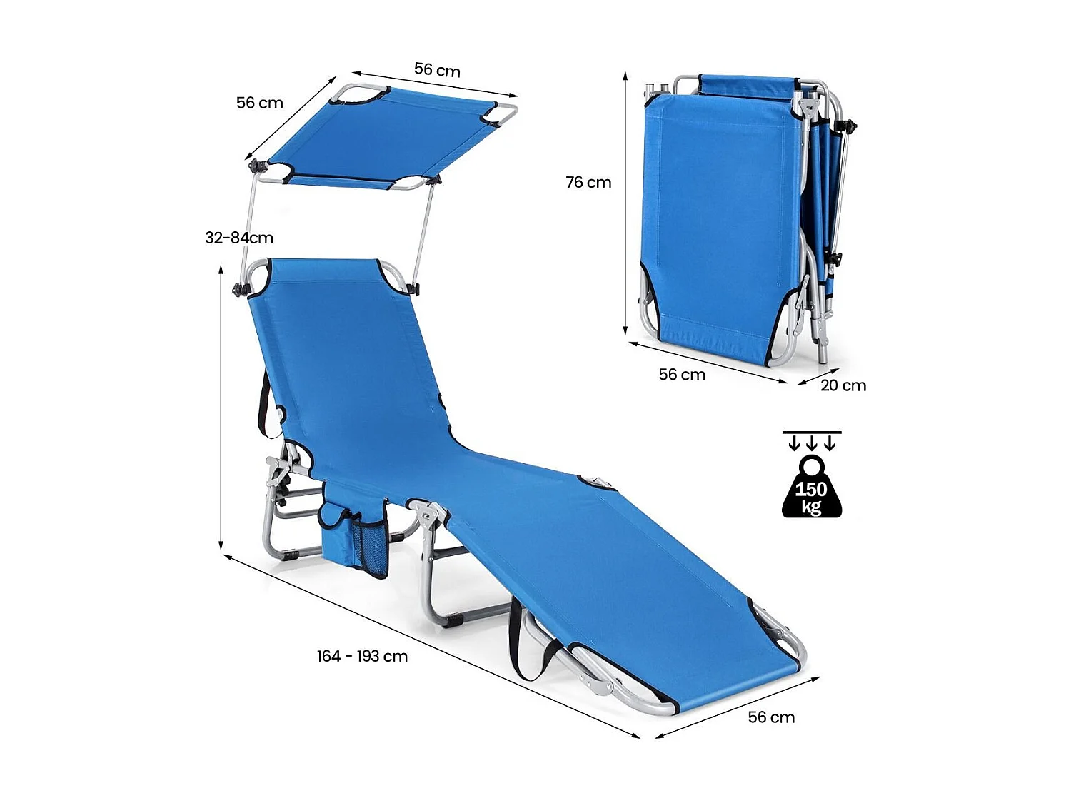 Liegestuhl Klappbare Strandliege für Draußen Blau