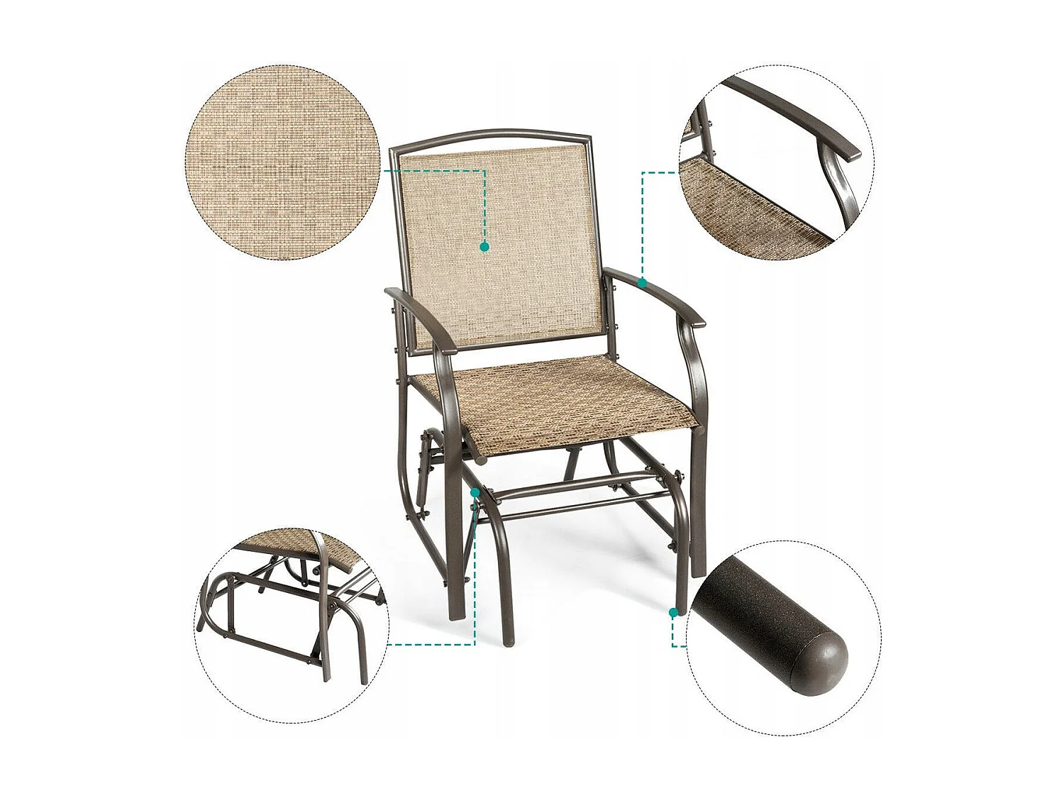 Sedia a dondolo con struttura di metallo, Sedia per cortile giardino veranda piscina prato