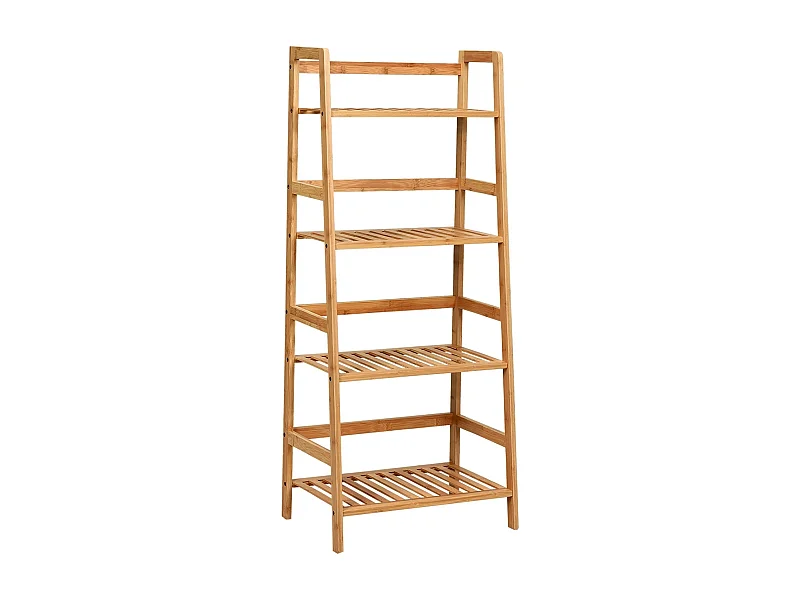 Scaffale multiuso con 4 livelli in bambù per soggiorno cucina ufficio, Libreria rustica con solida struttura Naturale