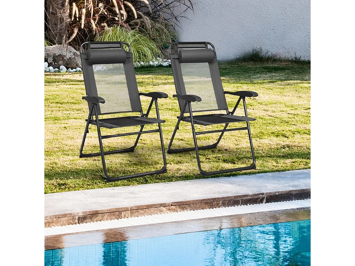 2 Klappbare Liegestühle für die Terrasse 71 x 58,5 x 101,5 cm Grau