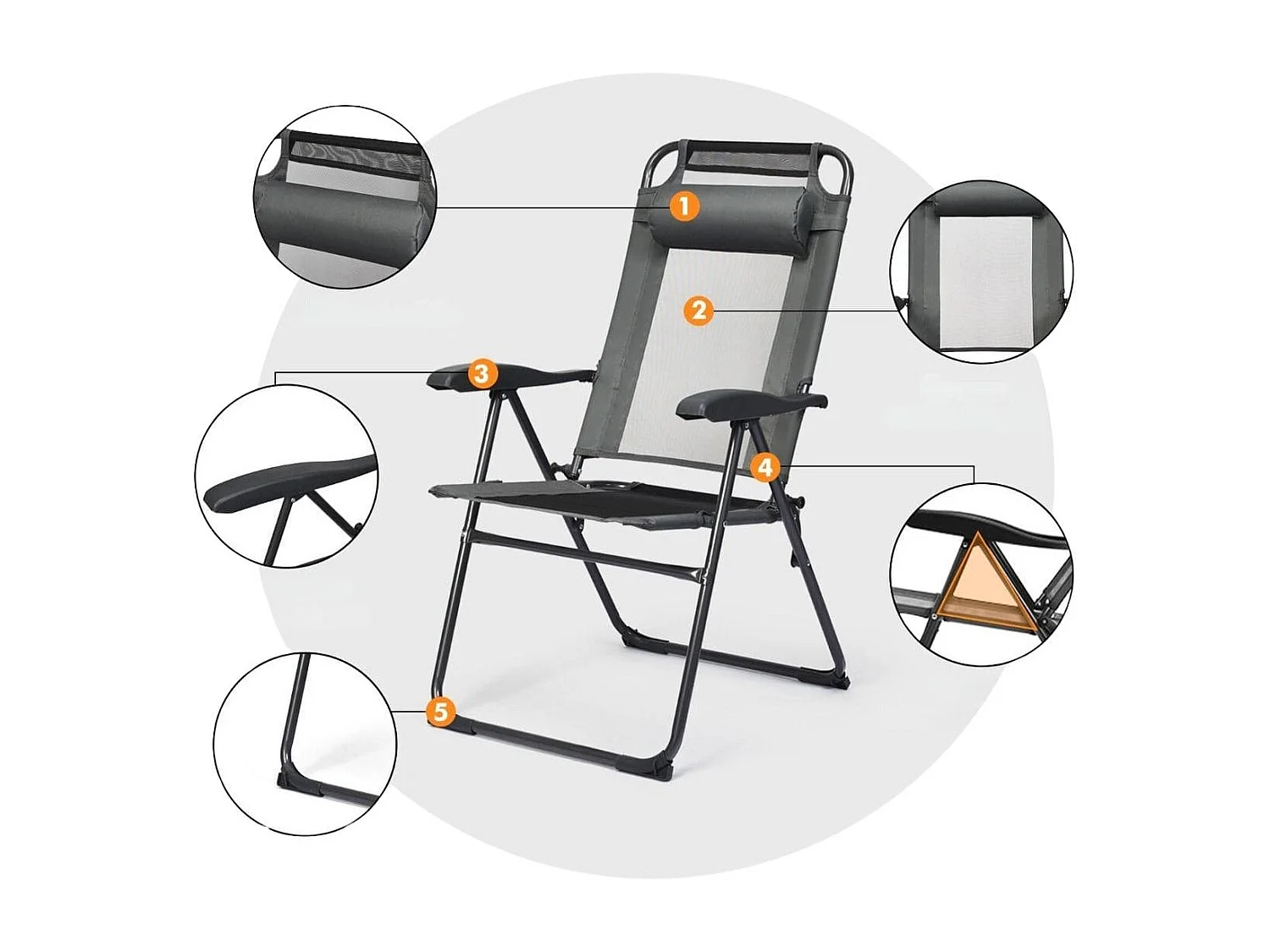 2 Klappbare Liegestühle für die Terrasse 71 x 58,5 x 101,5 cm Grau