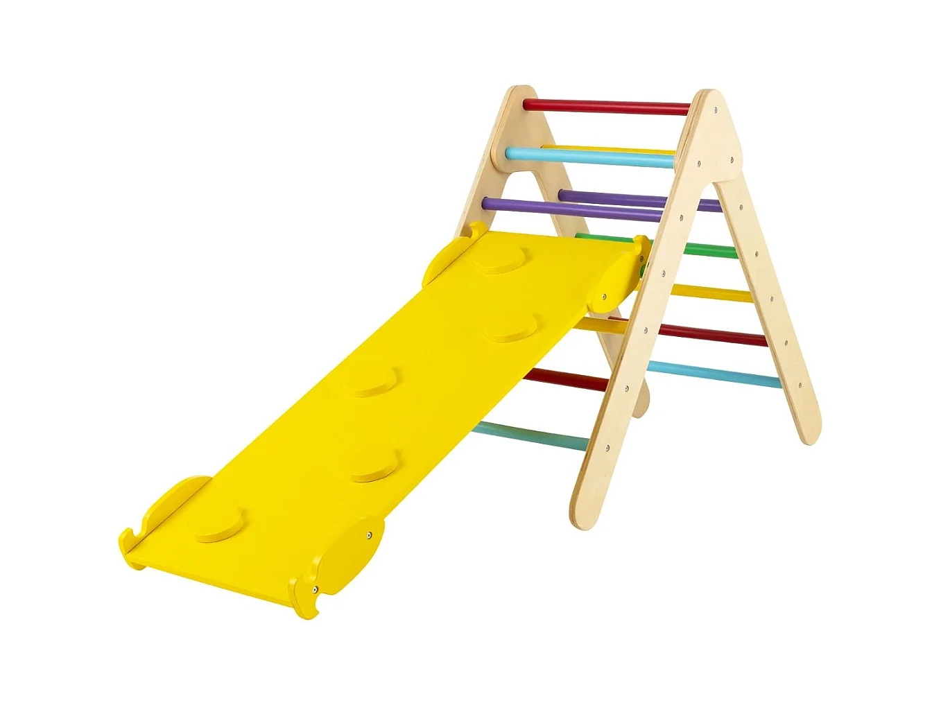 3 en 1 Triangle d'Escalade Enfant en Bois Rampe Double Face à Angle Réglable pour Grimper et Glisser Multicolore