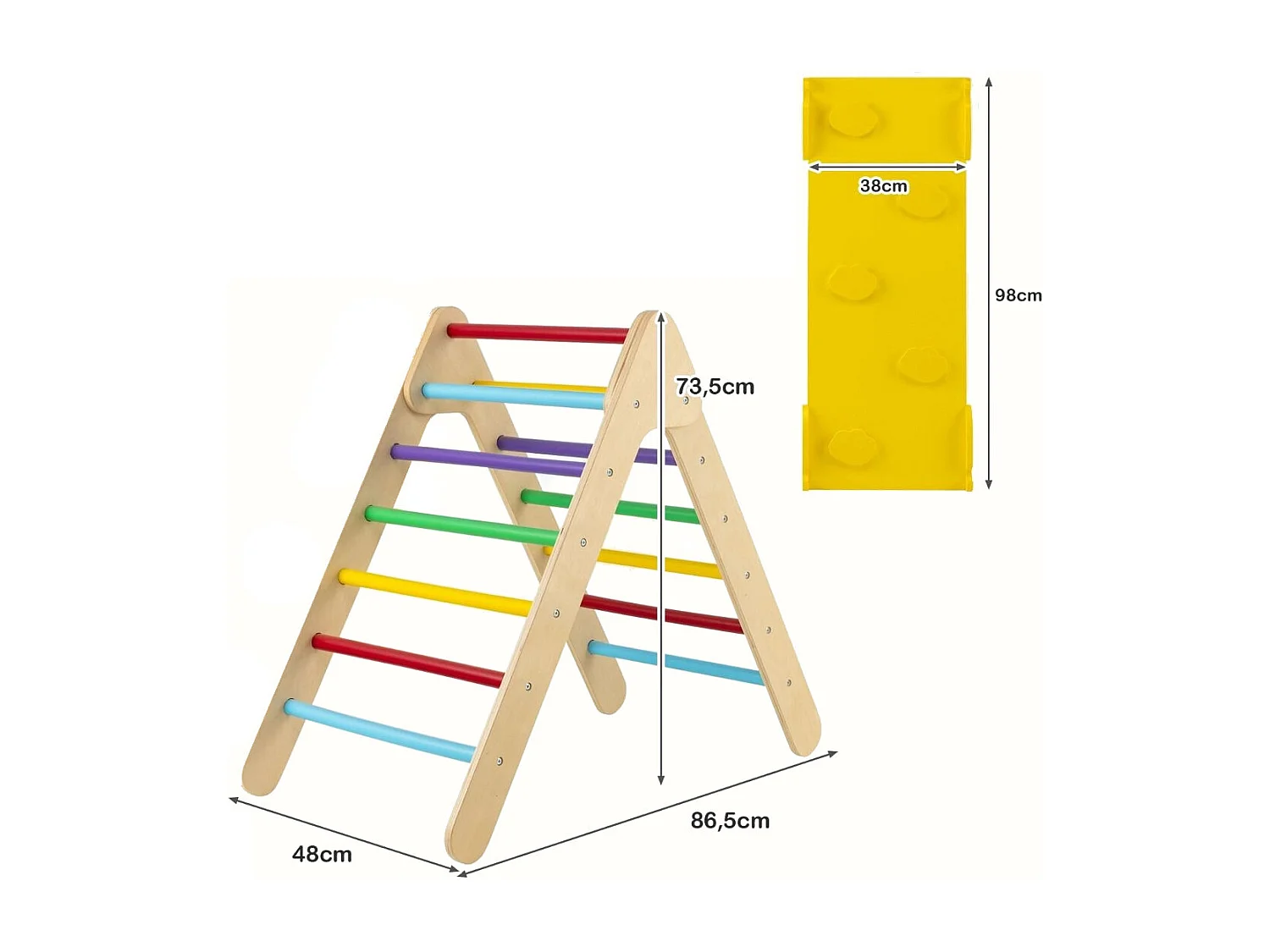 Arrampicata giocattolo a triangolo per bambini 3-in-1, Arrampicatore con rampa di scivolo a 2 lati Colorato