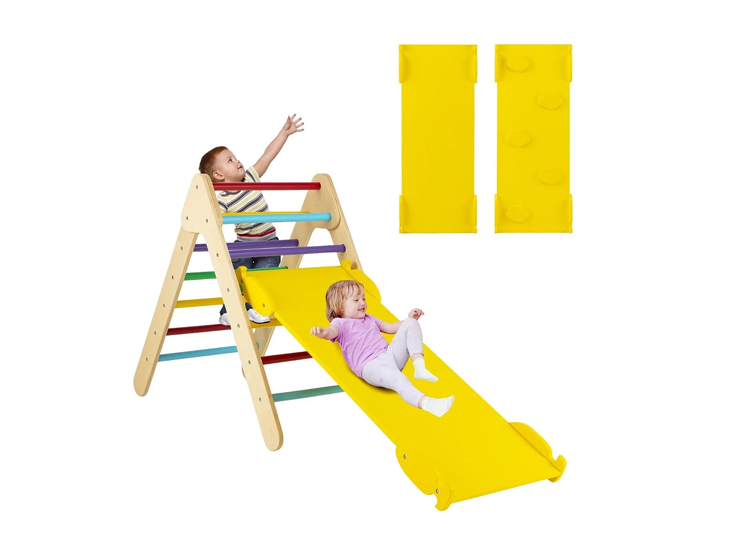 Arrampicata giocattolo a triangolo per bambini 3-in-1, Arrampicatore con rampa di scivolo a 2 lati Colorato
