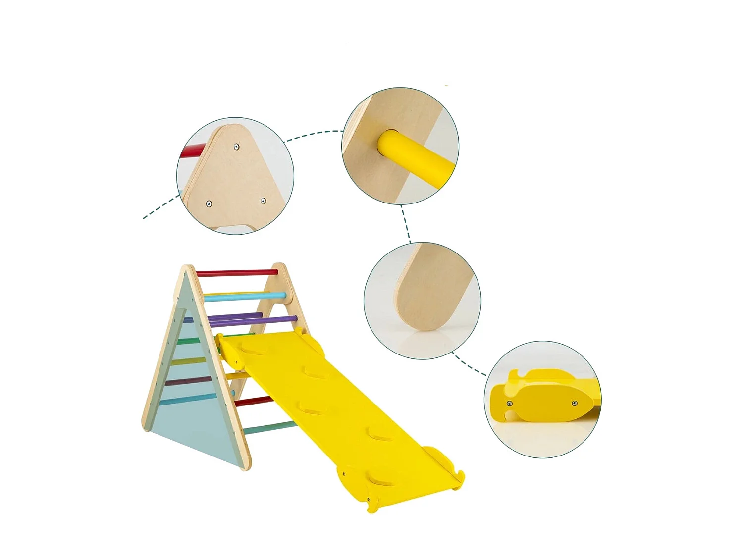 Arrampicata giocattolo a triangolo per bambini 3-in-1, Arrampicatore con rampa di scivolo a 2 lati Colorato