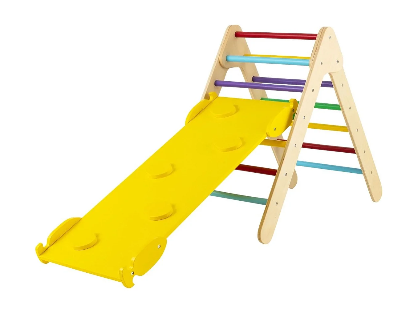 3 en 1 Triangle d'Escalade Enfant en Bois Rampe Double Face à Angle Réglable pour Grimper et Glisser Multicolore