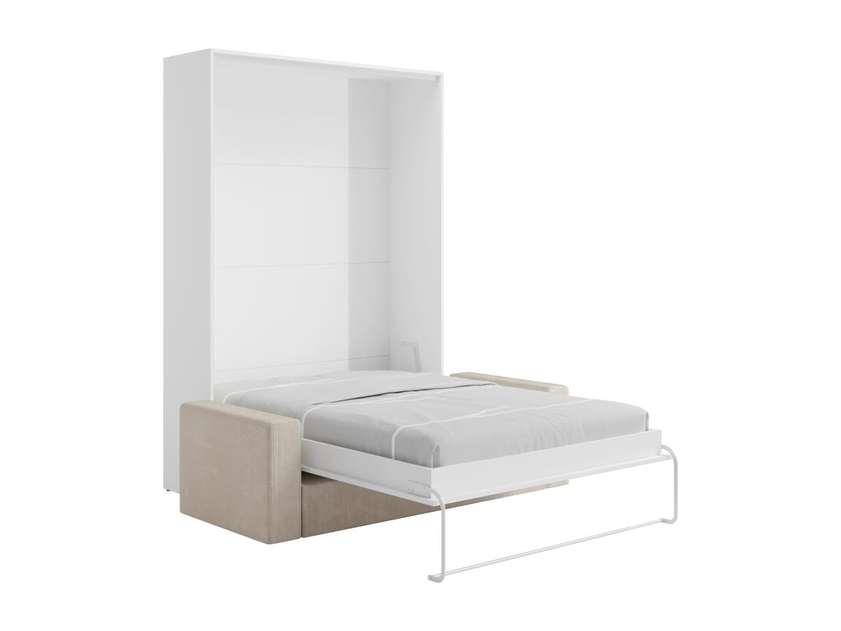 Schrankbett - 140 x 200 cm - Weiß - Vertikale manuelle Öffnung - Mit Sofa - günstig online kaufen