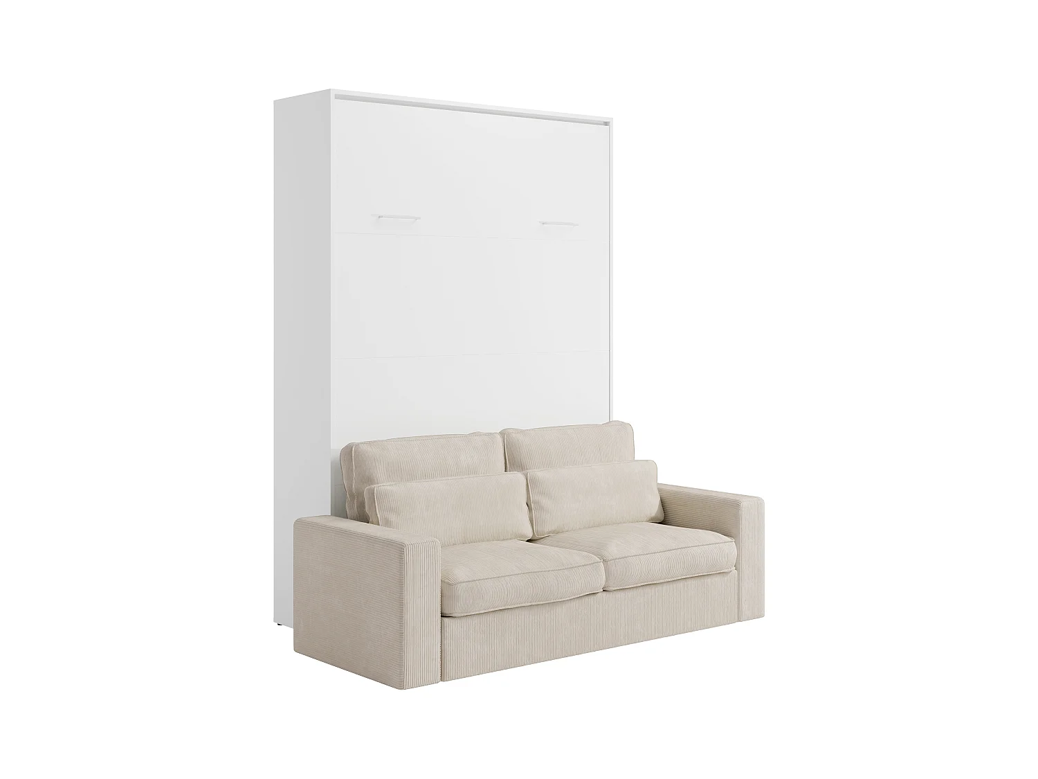 Letto a scomparsa 140 x 200 cm - Apertura verticale manuale - Bianco + Divano - BEGANIO