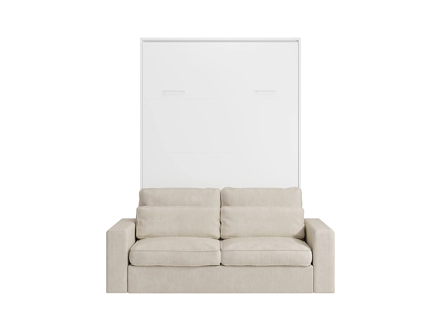 Letto a scomparsa 140 x 200 cm - Apertura verticale manuale - Bianco + Divano - BEGANIO