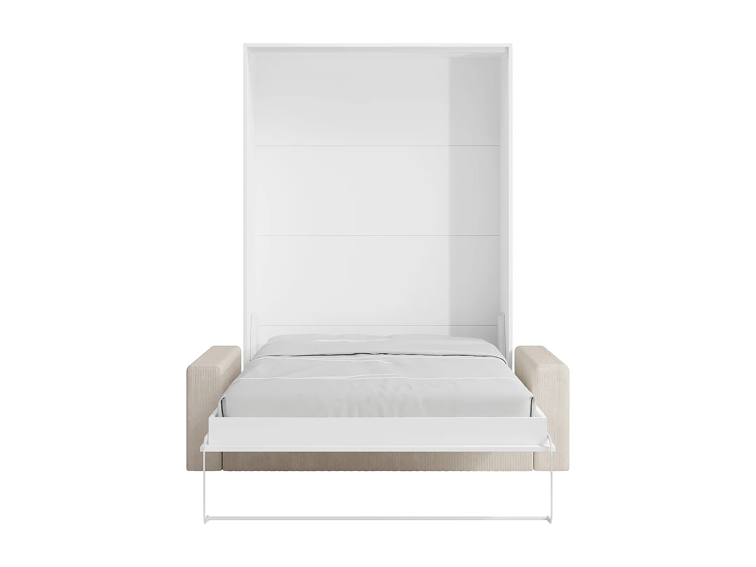 Lit escamotable 140 x 200 cm - Ouverture verticale manuelle - Blanc + Matelas + Canapé - BEGANIO