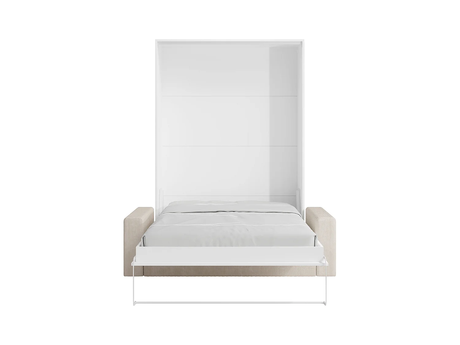 Letto a scomparsa 160 x 200 cm - Apertura verticale manuale - Bianco + Divano - BEGANIO