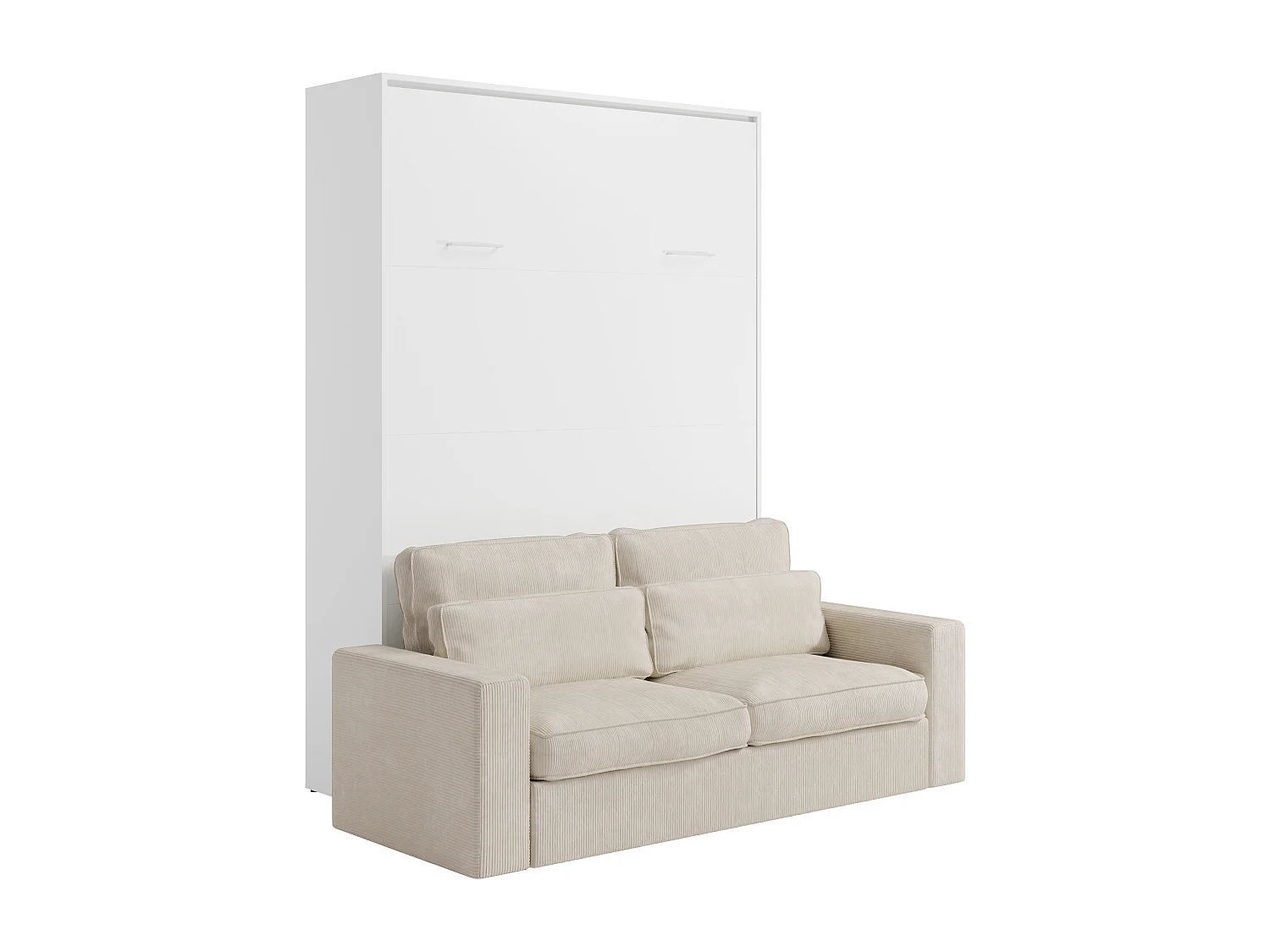 Veggmontert seng 160 x 200 cm - Manuell vertikal åpning - Hvit + Sofa - BEGANIO