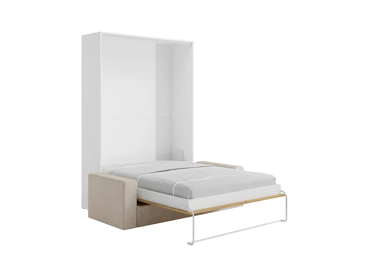 Letto a scomparsa 140 x 200 cm - Apertura verticale manuale - Colori: Naturale e bianco + Divano - BEGANIO
