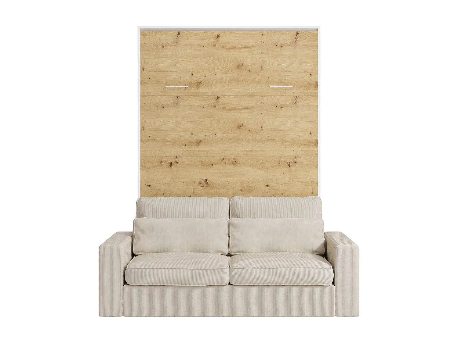 Skjult seng 140 x 200 cm - Manuell vertikal åpning - Farge: Naturlig og hvit + Sofa - BEGANIO