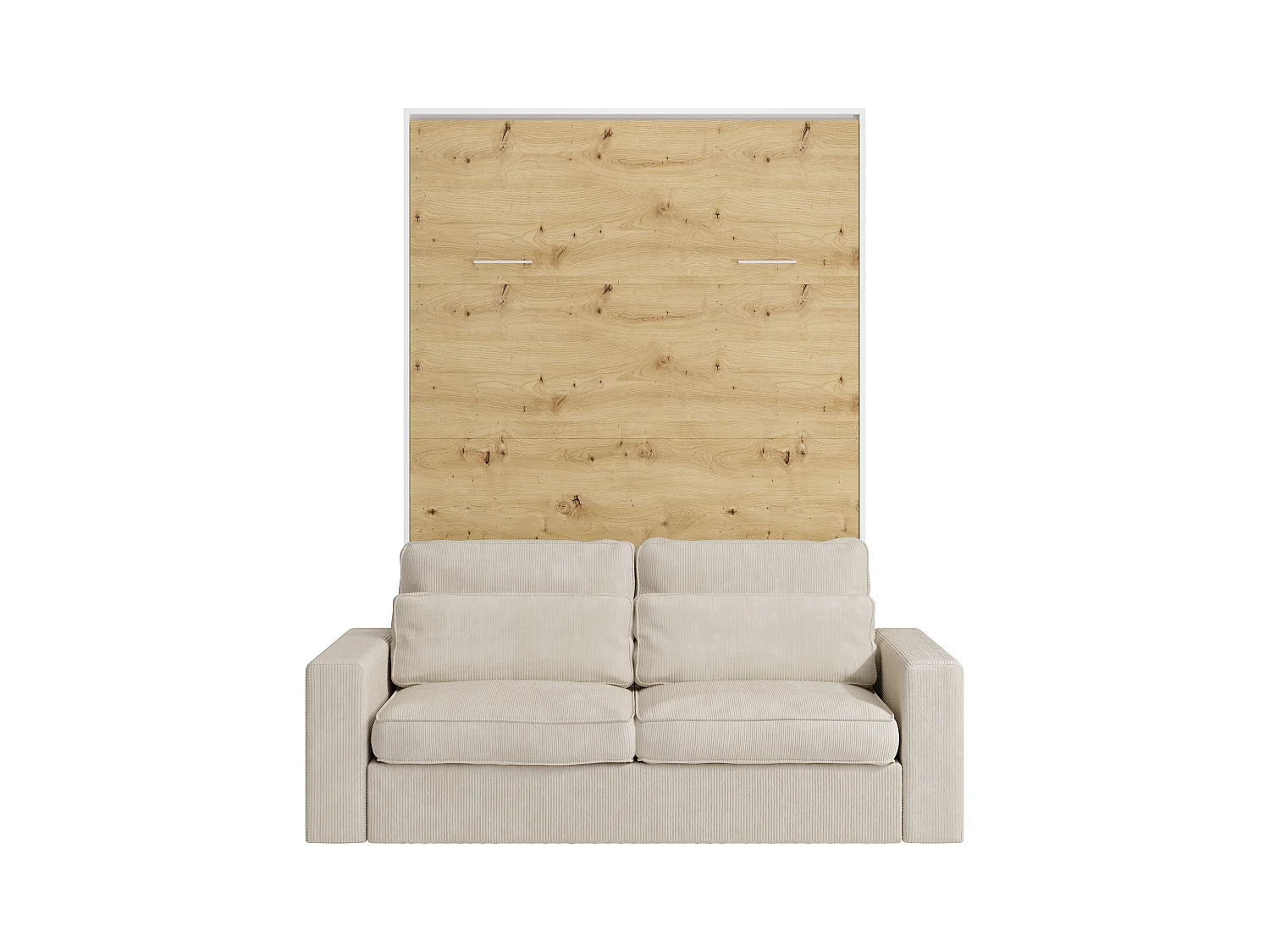 Letto a scomparsa 160 x 200 cm - Apertura verticale manuale - Colore: Naturale e bianco + Materasso + Divano - BEGANIO