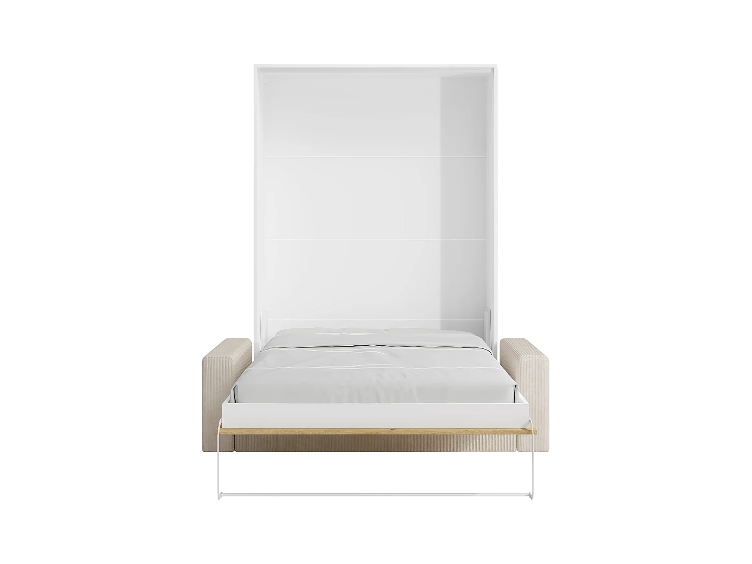 Letto a scomparsa 160 x 200 cm - Apertura verticale manuale - Colore: Naturale e bianco + Materasso + Divano - BEGANIO